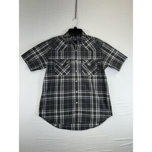 Old College Inn Shirt Mens Medium Gray Green Plaid Short Sleeve Western Cotton